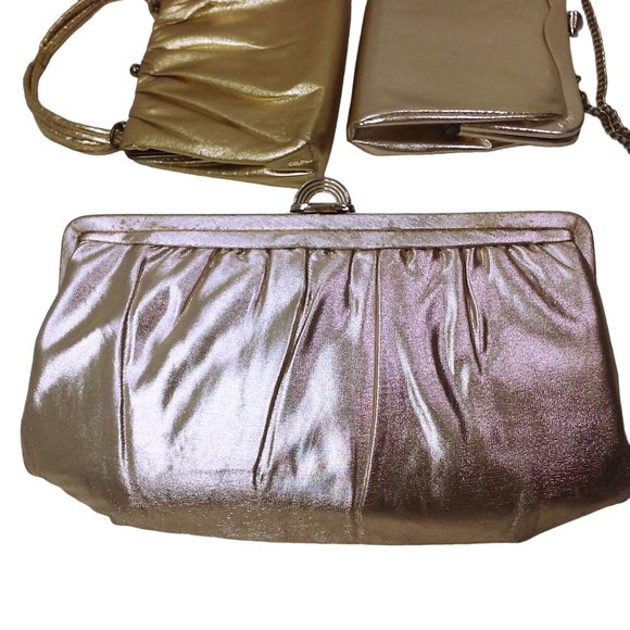 Bundle Lot of 3 Vintage 60s Metallic Gold Lame Evening Bag Clutch Mod Retro Glam - Picture 5 of 9
